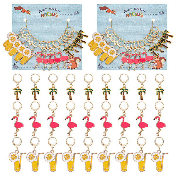 

PandaHall Summer Theme Alloy Enamel Pendant Locking Stitch Markers, Brass Leverback Earring & Steel Wine Glass Charm Rings Stitch Marker..., Multicolor