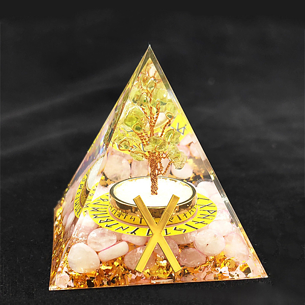 

PandaHall Viking Rune Symbol-Gift Orgonite Pyramid Resin Display Decorations, with Natural Rose Quartz Chips Inside, for Home Office Desk...
