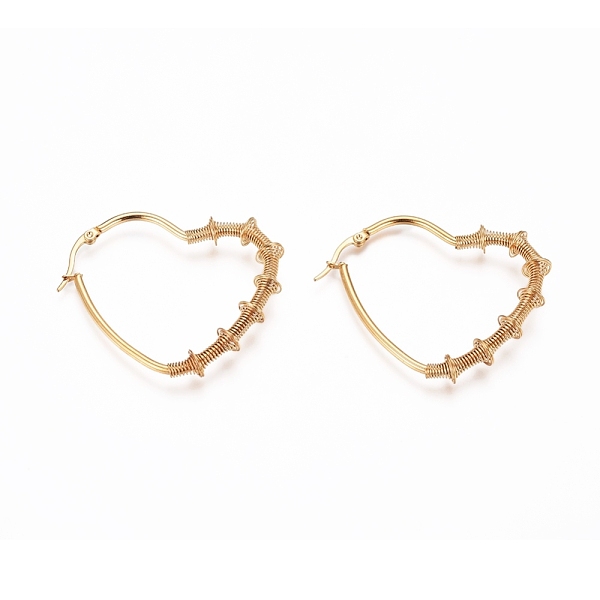 

PandaHall Long-Lasting Plated 304 Stainless Steel Wire Wrapped Hoop Earrings, Hypoallergenic Earrings, Heart, Golden, 44x39x6.5mm, Pin...