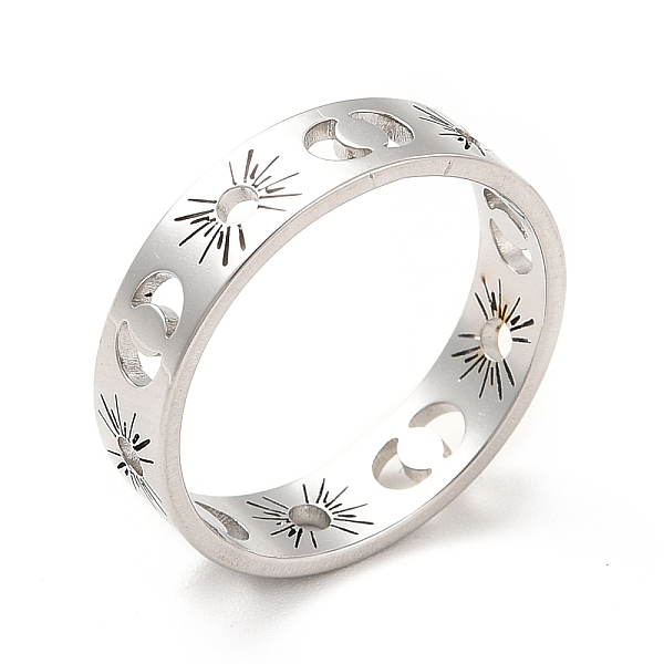 

PandaHall 304 Stainless Steel Finger Rings for Women, Hollow Out Sun and Moon Ring, Stainless Steel Color, 5mm, Inner Diameter: US Size 7...