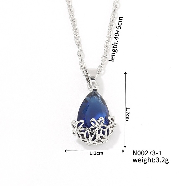 Mini 3D Fashionable Cute Versatile Elegant Brass Glass Teardrop Pendant Necklaces