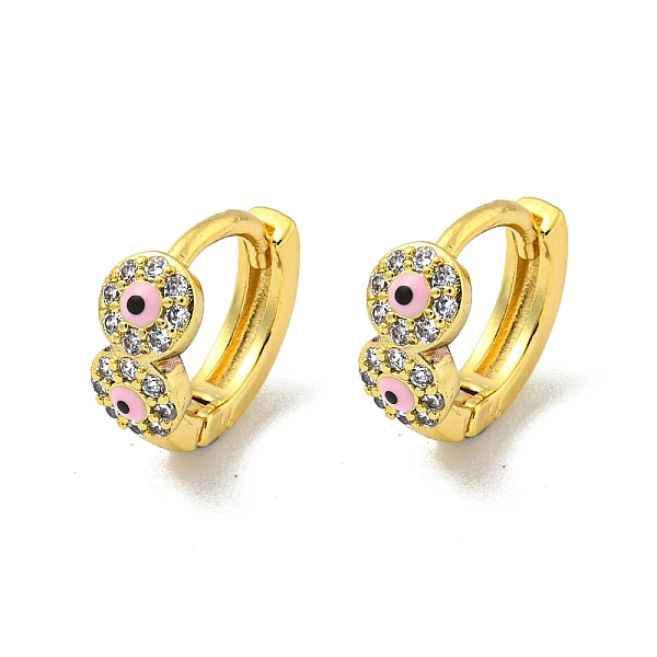

PandaHall Brass Micro Pave Cubic Zirconia Hoop Earring, with Enamel, Real 18K Gold Plated, Pink, 10.5x4.5mm Brass Eye Pink