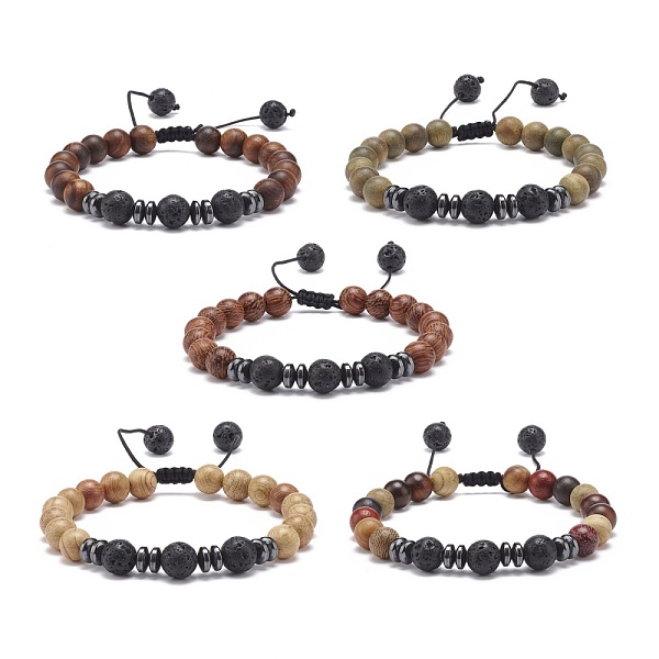 

PandaHall Natural Lava Rock & Wood Braided Bead Bracelet, Essential Oil Gemstone Jewelry for Women, Mixed Color, Inner Diameter: 2-1/8~3-1/8..., Multicolor