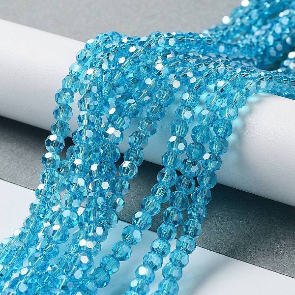 

PandaHall Electroplate Glass Bead Strands, Pearl Luster Plated, Faceted(32 Facets), Round, Deep Sky Blue, 4mm Glass Round Blue