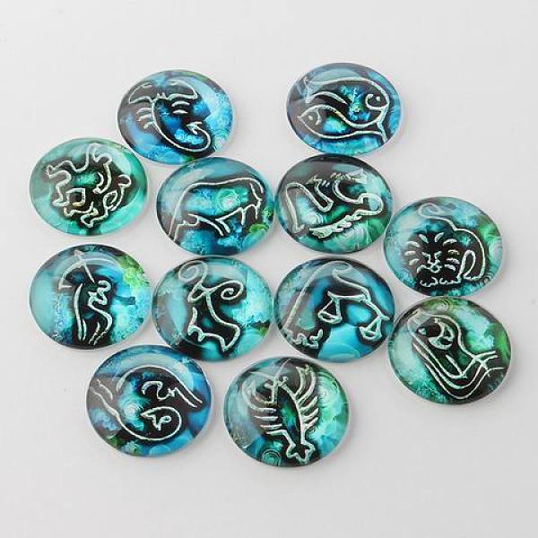 

PandaHall Constellation/Zodiac Sign Printed Glass Cabochons, Half Round/Dome, Random Mixed Constellations, 25x7mm Glass Constellation Cyan