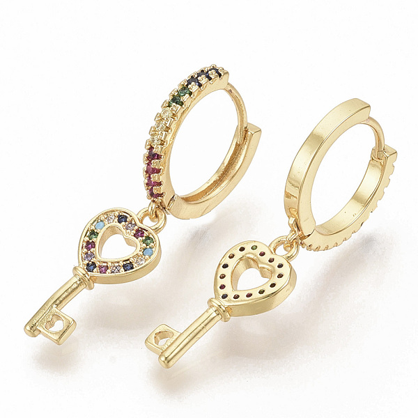 

PandaHall Brass Micro Pave Colorful Cubic Zirconia Dangle Hoop Earrings, Heart Key, Real 16K Gold Plated, 32.5mm, Pin: 1x1mm Cubic Zirconia...