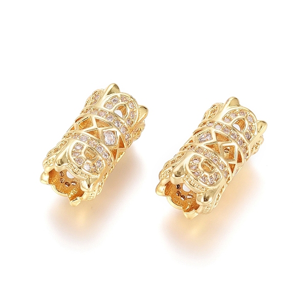 Brass Micro Pave Clear Cubic Zirconia European Beads