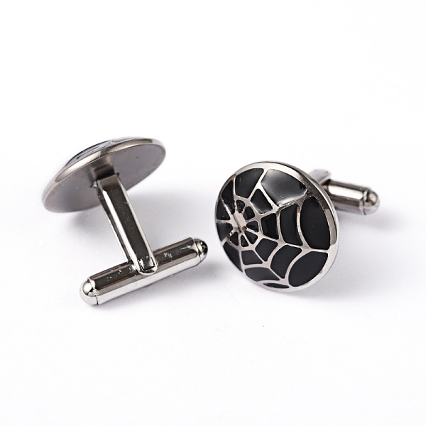 

PandaHall Flat Round with Spider Web 304 Stainless Steel Enamel Cufflinks, Stainless Steel Color, 18mm Stainless Steel Flat Round