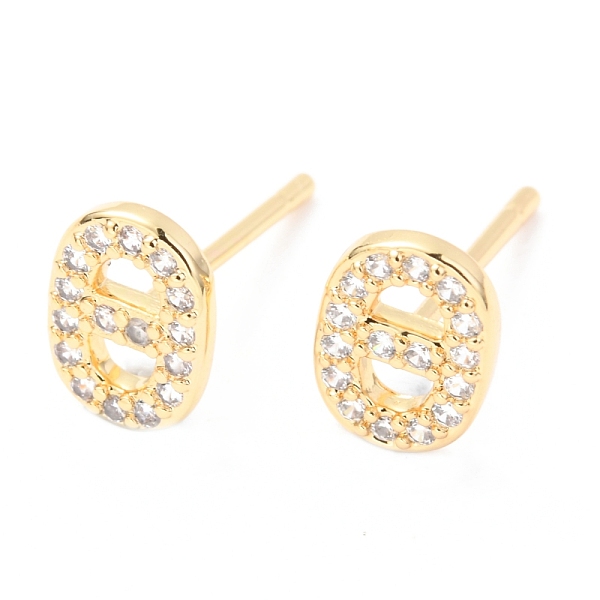 

PandaHall Brass Micro Pave Clear Cubic Zirconia Stud Earrings, Greek Alphabet, Real 18k Gold Plated, Letter.Q, 8x6x1.5mm, Pin: 0.9mm Cubic...