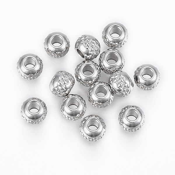 

PandaHall 201 Stainless Steel Beads, Round with Ripples, Stainless Steel Color, 6x5mm, Hole: 2mm 201 Stainless Steel Round