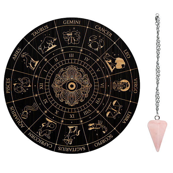 PandaHall AHANDMAKER Pendulum Board Set, Wooden Dowsing Divination Board Metaphysical Message Board with Crystal Pendulum Necklace for...