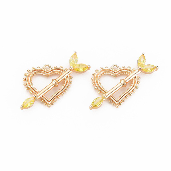 

PandaHall Brass Micro Pave Cubic Zirconia Pendants, Nickel Free, Real 18K Gold Plated, An Arrow Through A Heart, Yellow, 17x29x3.5mm, Hole...