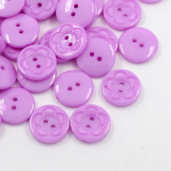 

PandaHall Acrylic Sewing Buttons for Clothes Design, Plastic Buttons, 2-Hole, Dyed, Flat Round with Flower Pattern, Medium Orchid, 16x3mm..., Purple