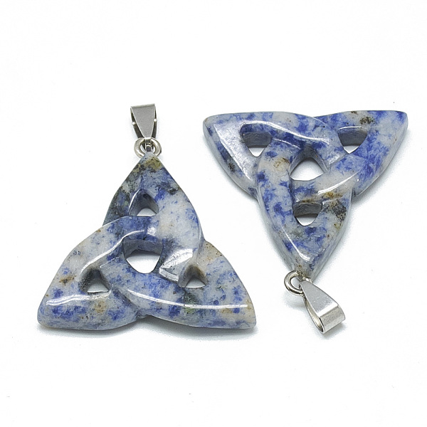 

PandaHall Natural Blue Spot Jasper Pendants, with Stainless Steel Snap On Bails, Trinity Knot/Triquetra, Irish, 23~40x33~38x5~7mm, Hole...