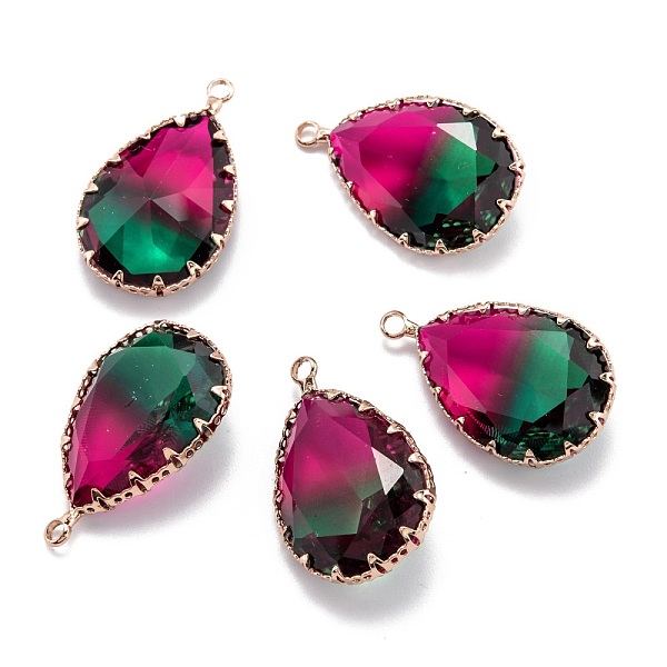 

PandaHall Two Tone Transparent Glass Pendants, with Golden Plated Brass Settings, Faceted, Teardrop, Colorful, 31x19x9mm, Hole: 2mm...