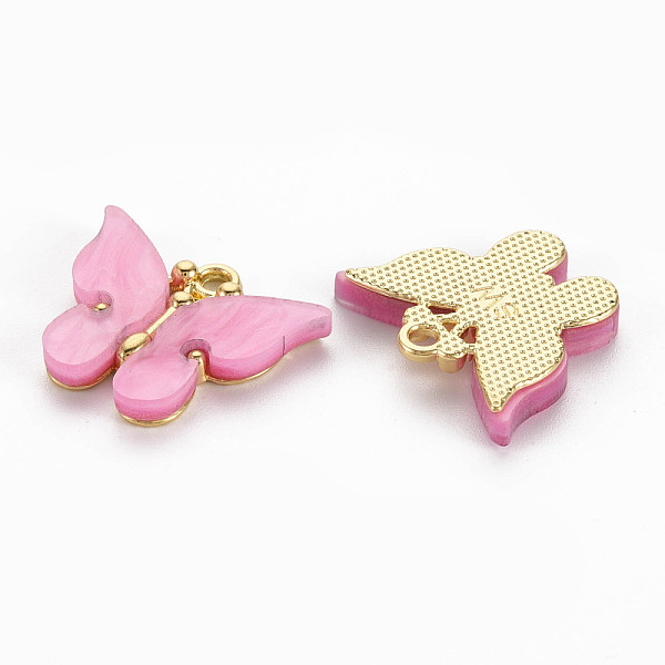 

PandaHall Rack Plating Alloy Pendants, with Acrylic, Cadmium Free & Lead Free, Light Gold, Butterfly, Plum, 18.5x22.5x3mm, Hole: 2mm..., Purple
