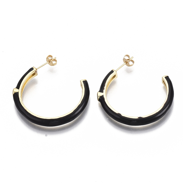 

PandaHall Brass Micro Pave Clear Cubic Zirconia Stud Earrings, Half Hoop Earrings, with Enamel and Earring Backs, Real 18K Gold Plated..., Black