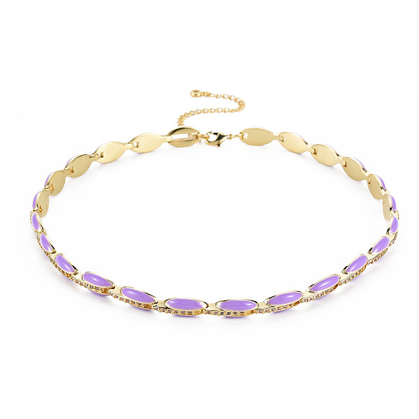 

PandaHall Brass Micro Pave Cubic Zirconia Link Tennis Necklaces for Women, with Enamel, Nickel Free, Real 18K Gold Plated, Oval, Medium...