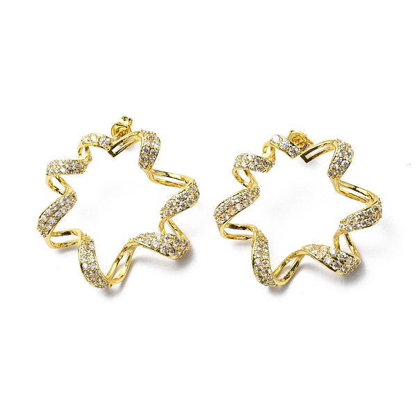 

PandaHall Crystal Rhinestone Hollow Out Flower Stud Earrings, Rack Plating Brass Jewelry, Lead Free & Cadmium Free, Real 18K Gold Plated...