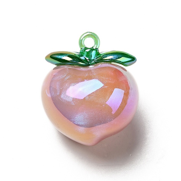 

PandaHall UV Plating Opaque Acrylic Pendants, AB Color Plated, Peach, Light Coral, 33x28x25.5mm, Hole: 2.5mm Acrylic Fruit