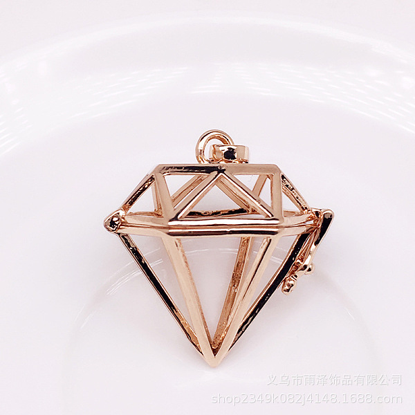 

PandaHall Brass Bead Cage Pendants, for Chime Ball Pendant Necklaces Making, Hollow Diamond Charm, Light Gold, 39x30mm Brass Diamond