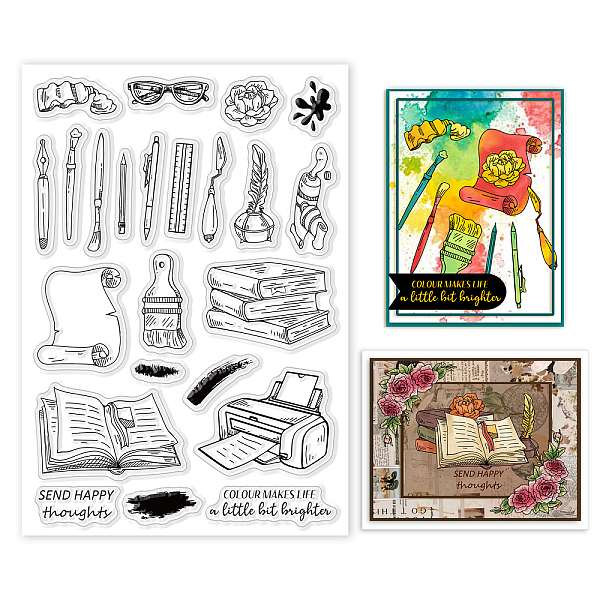 

PandaHall GLOBLELAND Study Supplies Clear Stamps Books Pens Paper Brushes Printers Silicone Clear Stamp Seals for Cards Making DIY...