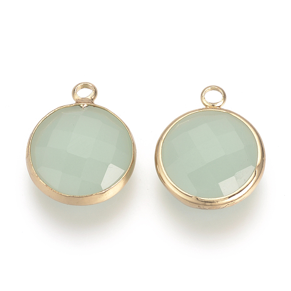 

PandaHall Glass Pendants, with Brass Findings, Faceted, Flat Round, Honeydew, 9.5x6.5x2.5mm, Hole: 2mm Brass+Glass Flat Round Green