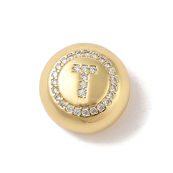

PandaHall Rack Plating Brass & Cubic Zirconia Pendants, Cadmium Free & Lead Free, Long-Lasting Plated, Flat Round with Letter, Letter T..., Clear