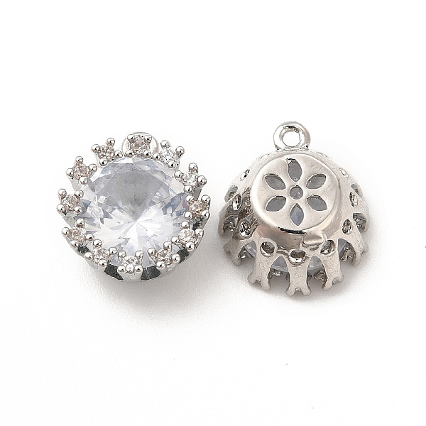 

PandaHall Rack Plating Brass Cubic Zirconia Charms, Cadmium Free & Lead Free, Long-Lasting Plated, Flower Charm, Platinum, 15x13x12mm, Hole..., Clear