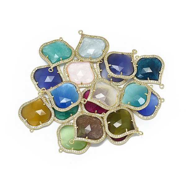 

PandaHall Cat Eye Links connectors, with Brass Findings and Cubic Zirconia, Faceted, Golden, Mixed Color, 31x25x5mm, Hole: 1.4~1.6mm Glass..., Multicolor