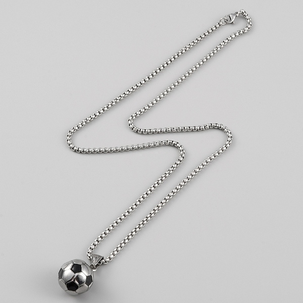304 Stainless Steel Football Pendant Necklace with Box Chains for Women