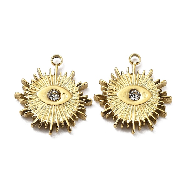 

PandaHall Ion Plating(IP) 304 Stainless Steel Pendants, with Crystal Rhinestone, Flat Round with Eye Charm, Real 18K Gold Plated..., Clear