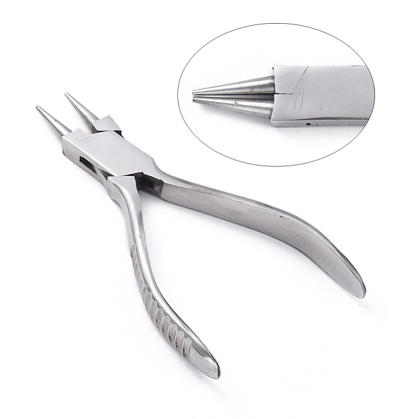 PandaHall Carbon Steel Jewelry Pliers, Round Needle Nose Pliers Hand Tools, Platinum, 150x50x15mm Carbon Steel