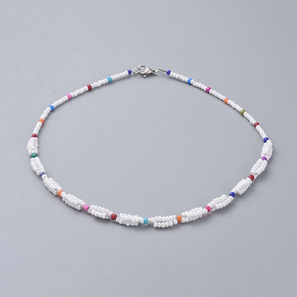 

PandaHall Glass Seed Beaded Necklaces, with 304 Stainless Steel Lobster Claw Clasps and Cardboard Box, Colorful, 15.35 inch~16.34 inch...