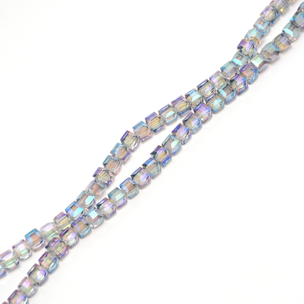 

PandaHall Electroplate Glass Beads, AB Color Plated, Faceted Cube, Rainbow Plated, 6x6x6mm, Hole: 1.2mm, about 99pcs/strand, 21.65~22.44...