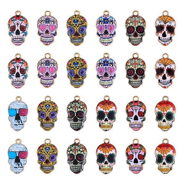 

PandaHall 24Pcs 12 Colors Alloy Enamel Pendants, Skull, Light Gold, Mixed Color, 22x13x2mm, Hole: 1.6~2mm, 2pcs/color Alloy+Enamel Skull..., Multicolor