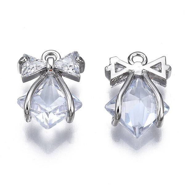 

PandaHall Brass Inlaid Clear Cubic Zirconia Pendants, Bowknot, Platinum, 15x10x4mm, Hole: 1.2mm Brass+Cubic Zirconia Bowknot Clear