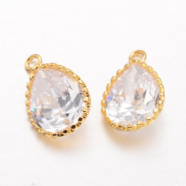 

PandaHall Teardrop Brass Cubic Zirconia Pendants, Golden, 18x12x6mm, Hole: 1.5mm Brass+Cubic Zirconia Teardrop