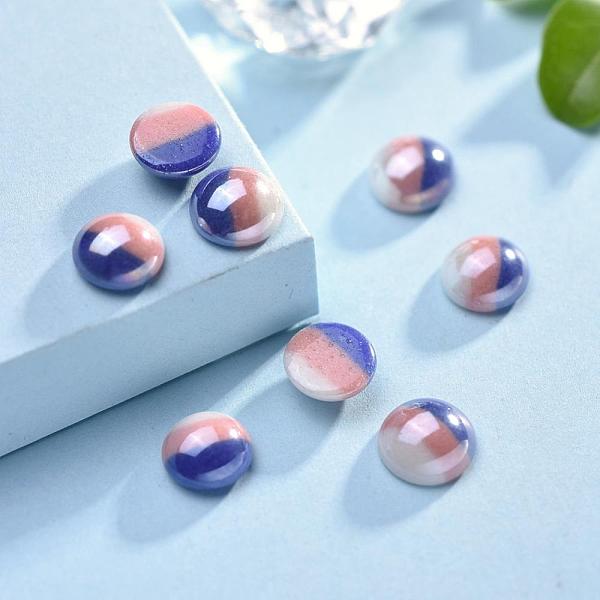 

PandaHall Opaque Glass Cabochons, Stripe Pattern, Tri-color Stripe, Half Round, Colorful, 8x3.5mm Glass Half Round