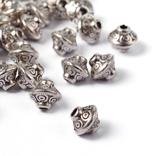 

PandaHall Tibetan Style Alloy Spacer Beads, Lead Free & Cadmium Free, Antique Silver, 5.4x6.3mm, Hole: 1mm Alloy Bicone