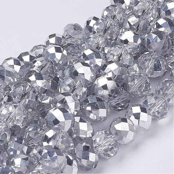 

PandaHall Electroplate Glass Bead Strands, Half Silver Plated, Faceted, Rondelle, Clear, 10x7mm, Hole: 1mm, about 70~72pcs/strand, 19.8 inch...