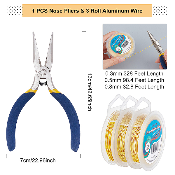 

PandaHall BENECREAT Round Copper Craft Wire, with Iron Chain Nose Pliers, Platinum & Golden, Copper Craft Wire: 3rolls Copper Round