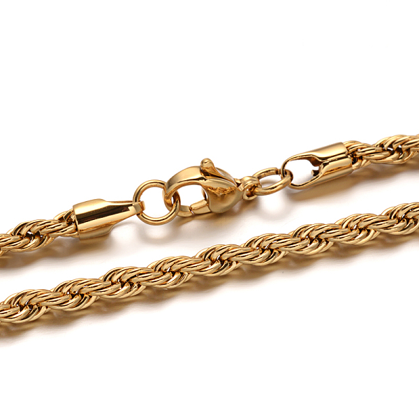 

PandaHall 304 Stainless Steel Rope Chain Necklaces, with Lobster Claw Clasps, Golden, 17.7 inch(45cm), 4mm 304 Stainless Steel