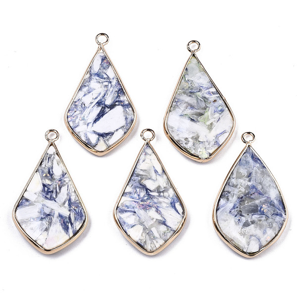 

PandaHall Synthetic Calcite Pendants, with Light Gold Plated Brass Edge and Loop, Dyed, Rhombus, Medium Slate Blue, 39x21x4.5~5mm, Hole: 2mm...