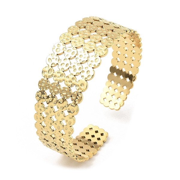 

PandaHall 304 Stainless Steel Cuff Bangles, Textured Flat Round, Golden, Inner Diameter: 2-1/8 inch(5.45cm) 304 Stainless Steel Flat Round