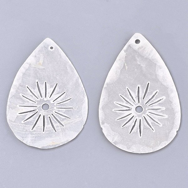 

PandaHall Natural Capiz Shell Big Pendants, Teardrop, Linen, 53~55x33x0.5mm, Hole: 2mm Capiz Shell Teardrop Brown