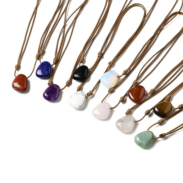 

PandaHall Gemstone Triangle Pendant Necklace with Waxed Cord for Women, 15.75~29.92 inch(40~76cm) Mixed Stone