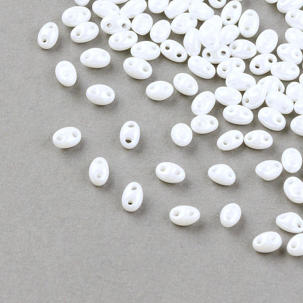

PandaHall 2-Hole Seed Beads, Czech Glass Beads, White, 5x3.5x3mm, Hole: 0.5mm, about 260pcs/20g Czech Glass Oval White