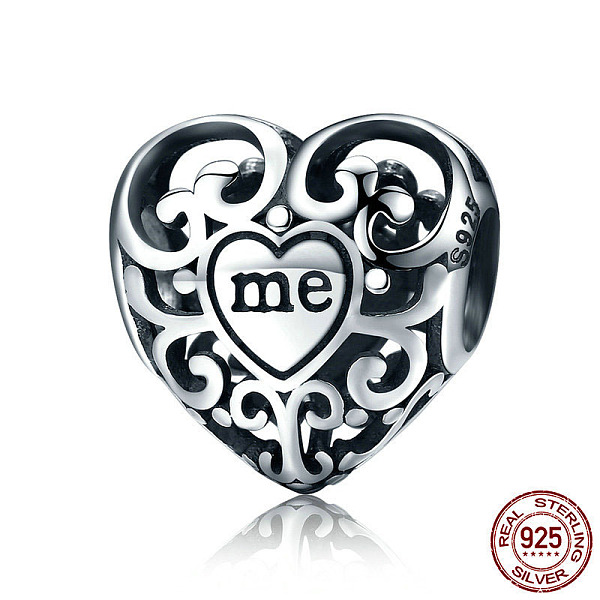 

PandaHall 925 Sterling Silver European Beads, Large Hole Beads, Heart with Word Me, Antique Silver, 12x12x8mm, Hole: 4.2~4.5mm Sterling...