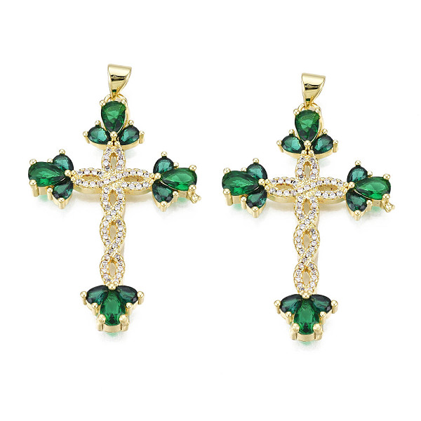 

PandaHall Brass Micro Pave Cubic Zirconia Pendants, with Brass Snap on Bails, Real 18K Gold Plated, Nickel Free, Cross, Green, 42x27.5x5mm...